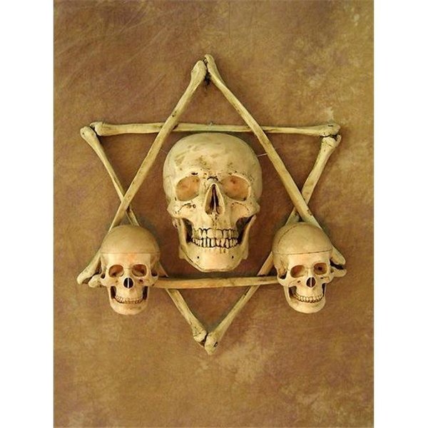 Skeletons & More Skeletons & More SCON-720 Wall Sconce; One Life-Size & Two 3 in. Skulls in Hexagram Bone Frame SCON-720